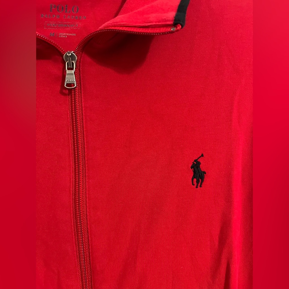 Polo Ralph Lauren Men M Red Black Full Zip Sweatshirt Track Jacket Sporty Preppy - Picture 5 of 11
